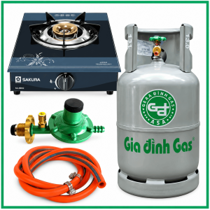 Trọn Bộ Bình Bếp Gas Đơn Mặt Kính Sakura Van Dây Khóa Gas Tự Động