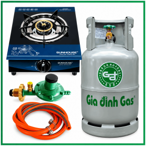 Trọn Bộ Bình Bếp Gas Đơn Mặt Kính sunhouse Van Dây Gas Tự Động