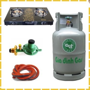Trọn Bộ Bình Bếp Gas Đôi Mặt Kính Sunhouse Van Dây Khóa Tự Động 