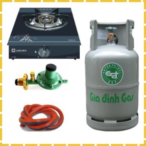 Trọn Bộ Bình Bếp Gas Đơn Mặt Kính Sakura Van Dây Khóa Gas Tự Động