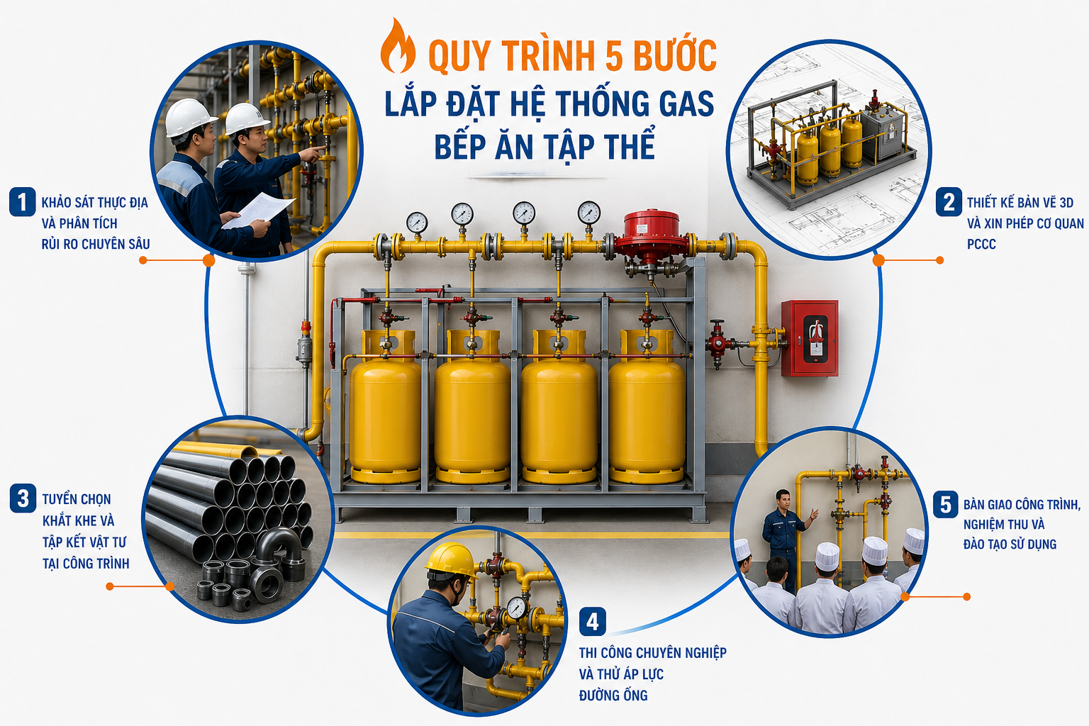 Quy trình 5 bước chuẩn mực khi Lắp đặt hệ thống gas bếp ăn tập thể
