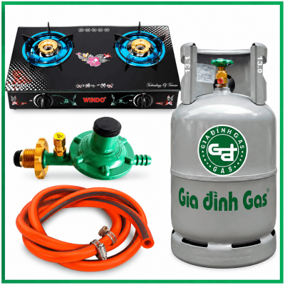 Combo Trọn Bộ Bình Bếp Gas Đôi Mặt Kính Van Dây Khóa Tự Động 