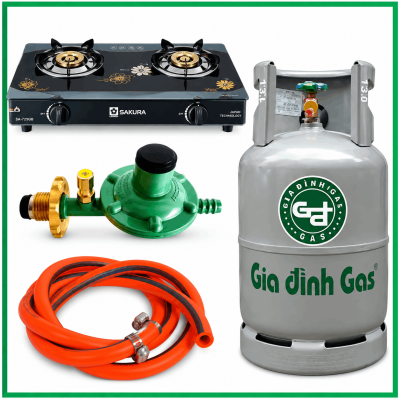 Giá Trọn Bộ Bình Bếp Gas Đôi Mặt Kính Sakura Van Dây Khóa TựĐộng 