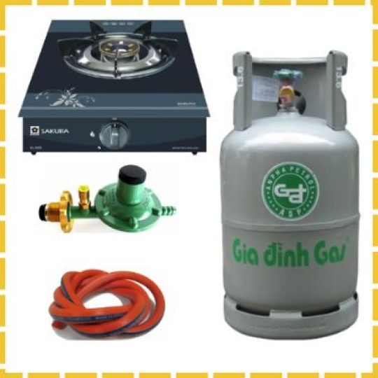 Trọn Bộ Bình Bếp Gas Đơn Mặt Kính Sakura Van Dây Khóa Gas Tự Động