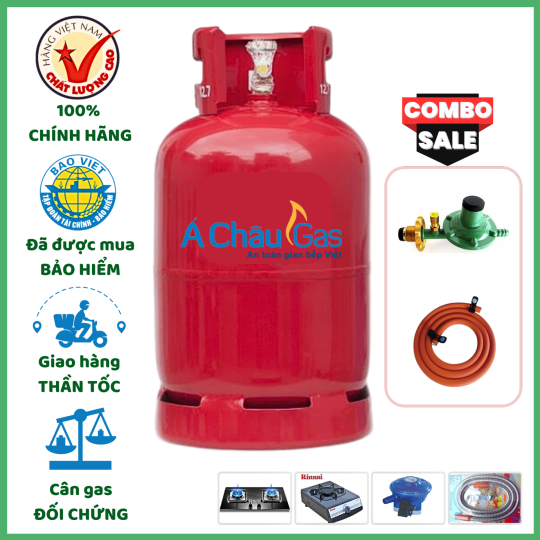 Combo Bộ Bình Gas Á Châu Đỏ 12Kg Khuyến Mãi