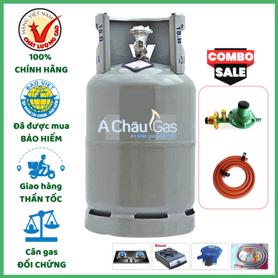 Combo Bộ Bình Gas Á Châu Xám 12Kg Khuyến Mãi