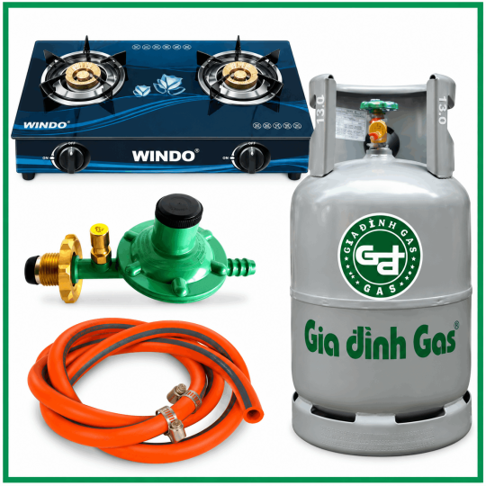 Combo Trọn Bộ Bình Bếp Gas Đôi Mặt Kính windo Van Dây Tự Động 