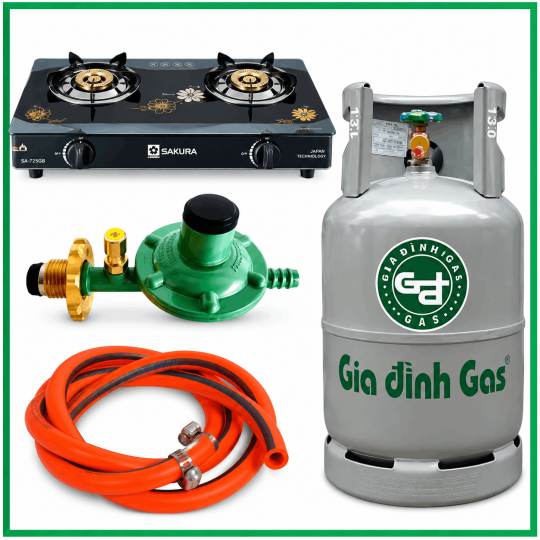 Giá Trọn Bộ Bình Bếp Gas Đôi Mặt Kính Sakura Van Dây Khóa TựĐộng 