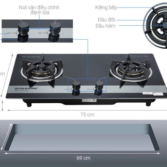 Bếp Gas Âm SUNHOUSE SHB8836 Chính Hãng